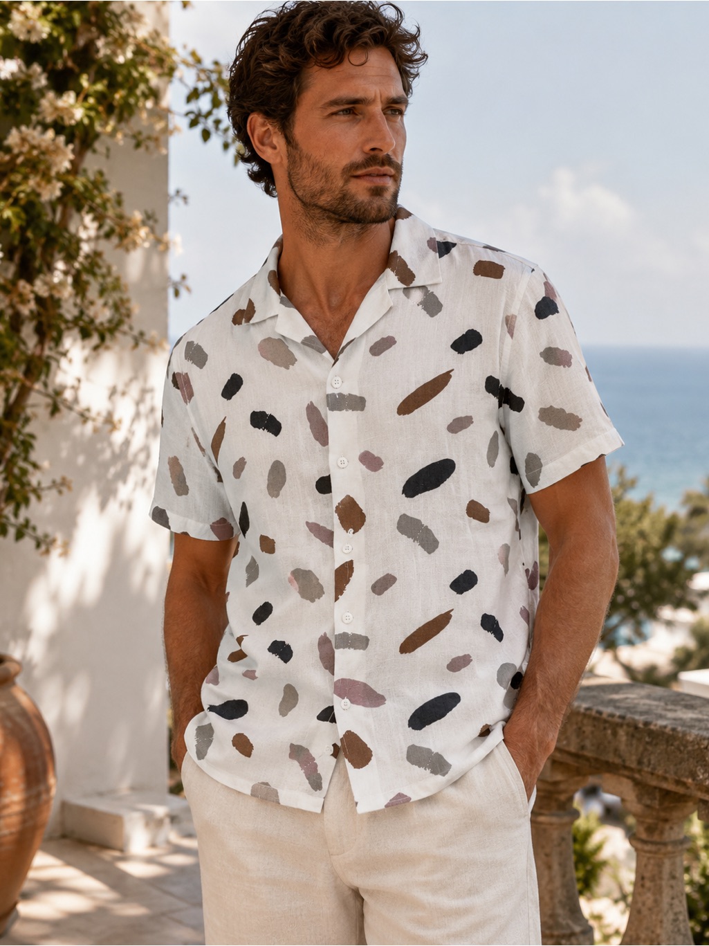 Common People Relaxed Fit Shirt Mens M Abstract Cotton Gauze Button Down